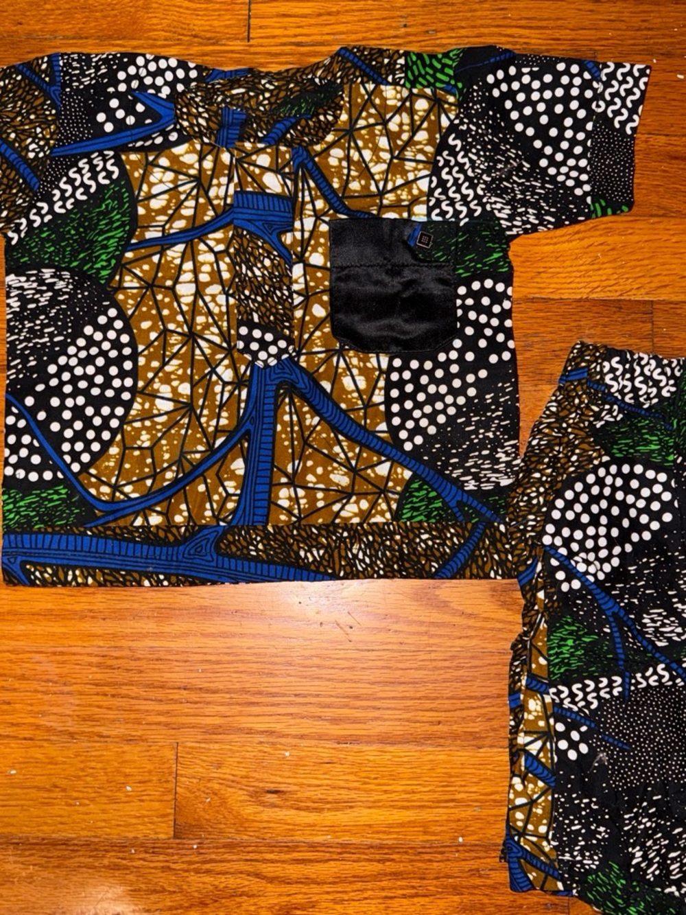 Kids Blue & Green African Print Shorts Set